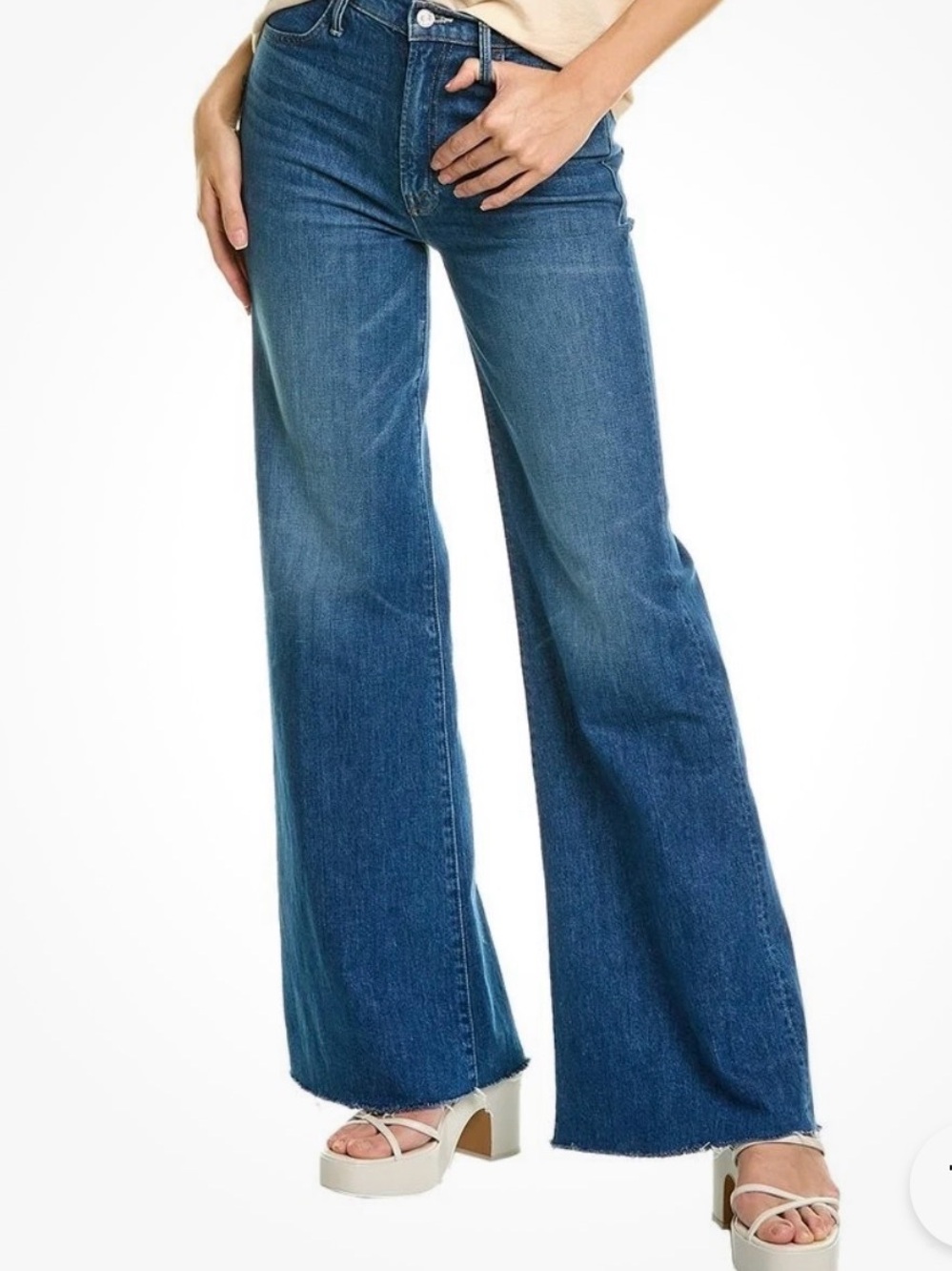 Mother The Hustler Roller Heel Fray Jeans Wide Leg Perfect Drug Blue Denim Sz 25